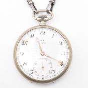 OMEGA POCKET WATCH ON WHITE TONE METAL CHAIN