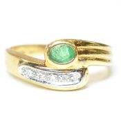 HALLMARKED ITALIAN 18CT GOLD DIAMOND & EMERALD CROSS OVER RING