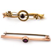 TWO 9CT GOLD & GARNET SET BROOCH PINS