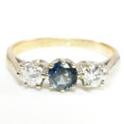 18CT GOLD PLATINUM TPOAZ & DIAMOND THREE STONE RING
