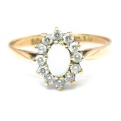 HALLMARKED 9CT GOLD CZ & OPAL CLUSTER RING