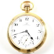OMEGA OPEN FACED CROWN WIND GOLD PLATED POCKET WATCH