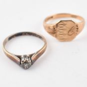HALLMARKED 9CT GOLD & DIAMOND RING & ENGRAVED SIGNET RING