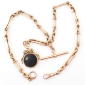HALLMARKED 15CT GOLD ALBERT CHAIN WITH T-BAR & FOB SPINNER