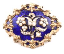 19TH CENTURY GOLD DIAMOND & PEARL MOURNING BROOCH PIN