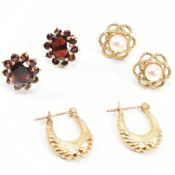 TWO PAIRS OF 9CT GOLD STUD EARRINGS & 14CT GOLD HOOP EARRINGS