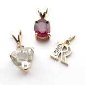 THREE 9CT GOLD & GEM SET NECKLACE PENDANTS