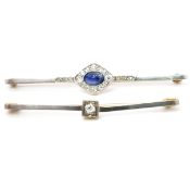 TWO EARLY 20TH CENTURY GOLD & GEM SET BAR BROOCH PINS