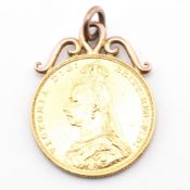 VICTORIAN 1887 FULL SOVEREIGN COIN NECKLACE PENDANT