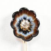 19TH CENTURY CARVED BANDED AGATE & DIAMOND STICK PIN BOXED