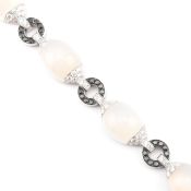 18CT WHITE GOLD CHALCEDONY & DIAMOND PANEL BRACELET