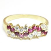 HALLMARKED 18CT GOLD RUBY & DIAMOND HALF HOOP RING