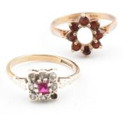 TWO 9CT GOLD & GEM SET CLUSTER RINGS AF