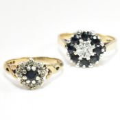TWO HALLMARKED 9CT GOLD SAPPHIRE & DIAMOND RINGS