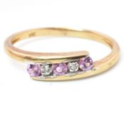 HALLMARKED 9CT GOLD PINK SAPPHIRE & DIAMOND BYPASS RING