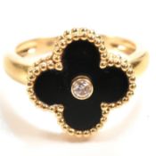 VAN CLEEF & ARPELS ONYX & DIAMOND ALHAMBRA RING IN 18CT GOLD