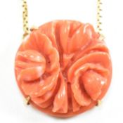 HALLMARKED 18CT GOLD & CARVED CORAL PENDANT NECKLACE