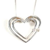 9CT WHITE GOLD & DIAMOND HEART PENDANT NECKLACE