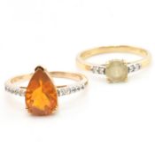 TWO HALLMARKED 9CT GOLD & FIRE OPAL CSARITE & ZIRCON RINGS