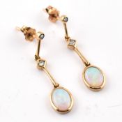 PAIR OF HALLMARKED 9CT GOLD OPAL & DIAMOND PENDANT EARRINGS