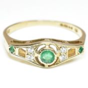 HALLMARKED 9CT GOLD EMERALD & DIAMOND RING