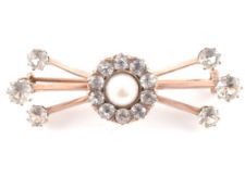 19TH CENTURY 8CT ROSE GOLD PASTE & SIMULATED PEARL BROOCH PIN