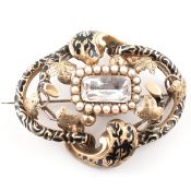19TH CENTURY GOLD PEARL & PASTE MOURNING BROOCH PIN