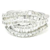 HALLMARKED 9CT WHITE GOLD & DIAMOND CROSSOVER RING