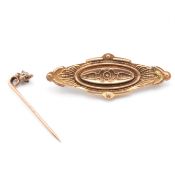 VICTORIAN HALLMARKED 9CT GOLD BROOCH PIN & 9CT GOLD STICK PIN