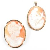 9CT GOLD CAMEO NECKLACE PENDANT & GOLD CAMEO BROOCH PIN