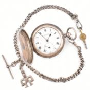 1920s HALLMARKED SILVER FULL HUNTER POCKET WATCH & CHAIN