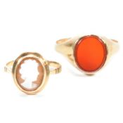 HALLMARKED 9CT GOLD CARNELIAN SIGNET RING & CAMEO RING