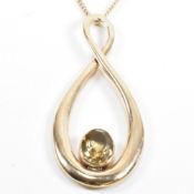 GOLD & CITRINE PENDANT ON HALLMARKED 9CT GOLD CHAIN NECKLACE