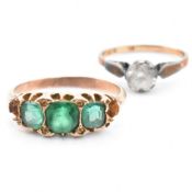 GOLD & PASTE GYPSY RING AF & 9CT GOLD & SILVER GEM SET RING
