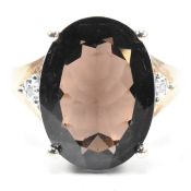 HALMARKED 9CT GOLD SMOKY QUARTZ & DIAMOND DRESS RING