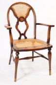 LATE 19TH CENTURY VICTORIAN ELM & RATTAN ARMCHAIR