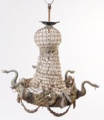 EARLY 20TH CENTURY 1920S GLASS & BRASS SWAN NECK CHANDELIER