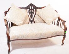EDWARDIAN ART NOUVEAU EBONISED WALNUT LOVE SEAT