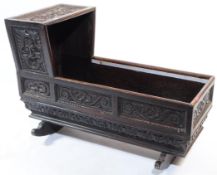 19TH CENTURY VICTORIAN OAK CARVED ROCKING COT / CRADLE