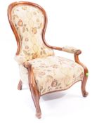 19TH CENTURY WALNUT SPOON BACK ARMCHAIR
