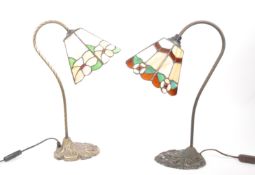 TWO CONTEMPORARY TIFFANY STYLE SWAN NECK DESK LAMPS