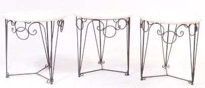 THREE MID CENTURY MARBLE & METAL OCCASIONAL TABLES