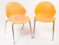 ITALIAN MODERN DESIGN - PAIR OF ORANGE PLASTIC MOULDED CHAIRS