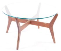 BRITISH MODERN DESIGN - MID CENTURY GLASS & TEAK COFFEE TABLE