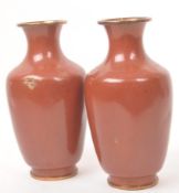 PAIR OF EARLY 20TH CENTURY CLOISONNE RED TABLE VASES