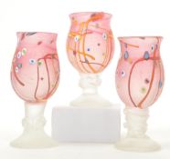 THREE 20TH CENTURY STUDIO ART GLASS STEMMED GLASSES