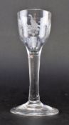 CIRCA 1750 JACOBITE ENGRAVED CORDIAL GLASS ON FOLDED FOOT