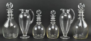 HUGH JOHNSON - COLLECTION OF FOUR DECANTERS & TWO GLASS JUGS