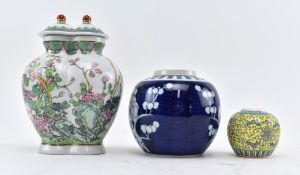 THREE 20TH CENTURY CHINESE CERAMIC GINGER JARS & VASE