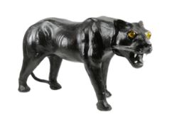 20TH CENTURY LEATHER MODEL OF A PANTHER / BIG CAT